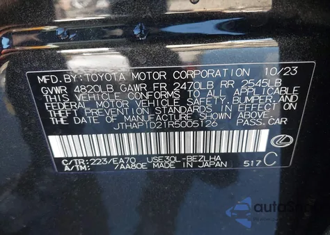 2024 Lexus Is 500 F Sport Performance Premium from USA, damaged, VIN JTHAP1D21R5005126